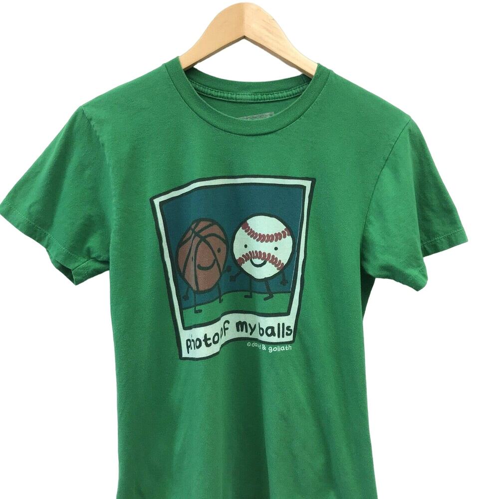 Stupid Factory T Shirt Mens Small Green Photo Of My Balls Baseball Basketball - Picture 2 of 6